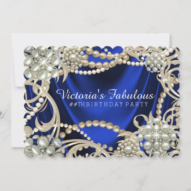 Royal Blue Pearl Birthday Party Invitation (Front)