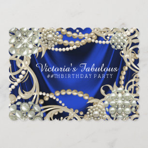 Royal Blue Pearl Birthday Party Invitation