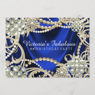 Royal Blue Pearl Glam Birthday Party Invitation