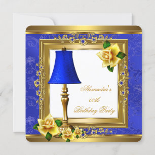 Royal Blue Pearl Gold Yellow Rose Birthday Party Invitation