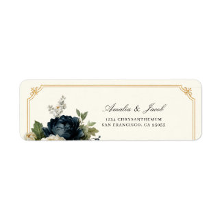 Royal Blue Peony Wedding with Gold Frame Address