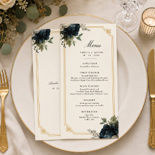 Royal Blue Peony Wedding with Gold Frame Details Menu