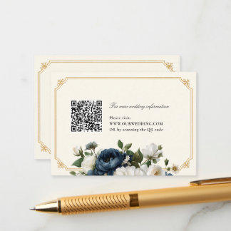 Royal Blue Peony Wedding with Gold Frame WEBSITE Enclosure Card