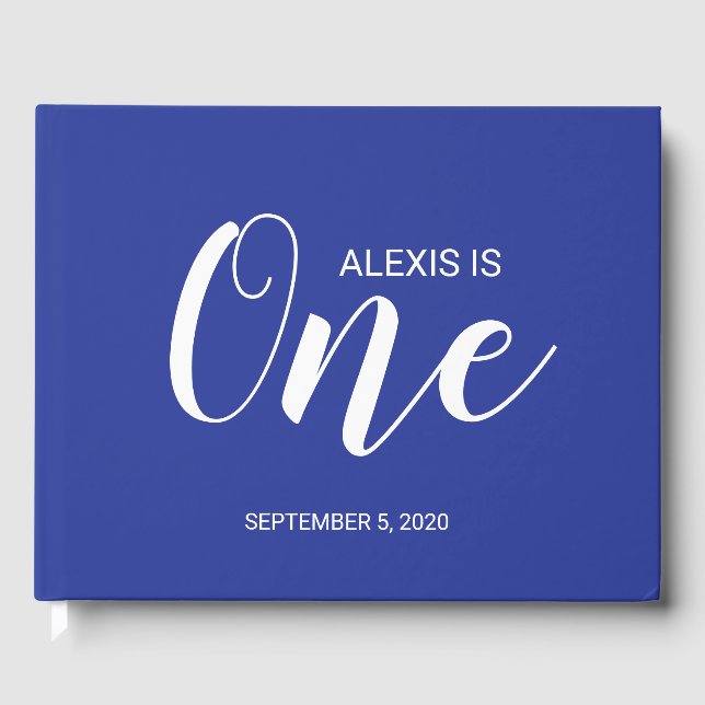 Royal Blue Personalised First Birthday Guestbook (Front)