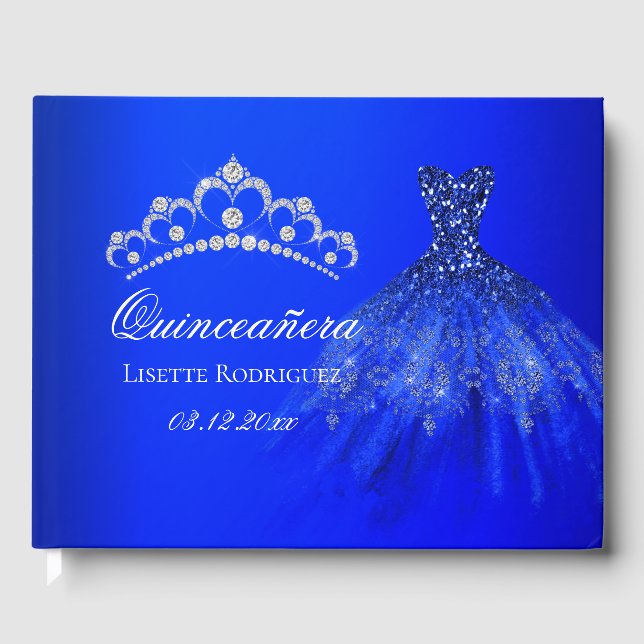 Royal Blue Personalised Quinceanera Guest Book (Front)