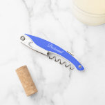 Royal Blue Personalised Wedding Bridesmaid Corkscrew<br><div class="desc">Trendy royal blue colour wine corkscrew opener for your wedding bridesmaid along with her name on back and printed in white,  stylised script. Personalise corkscrew by editing and replacing name with your bridesmaid's name. Available in many,  popular bridesmaid wedding colour schemes.</div>