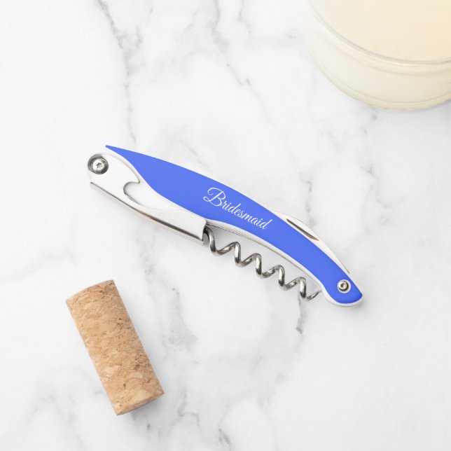 Royal Blue Personalised Wedding Bridesmaid Corkscrew (Front)