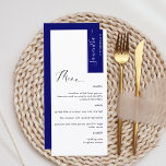 Royal Blue, Personalised with Guest Name Elegant Menu<br><div class="desc">Why spend in place cards and menu cards when you can have an elegant All-in-one elegant Menu personalised with each guest name, or the name of guest of honour! Contemporary, simple and elegant design with beautiful modern hand written calligraphy. Stripe on the top right corner in royal blue tone with...</div>