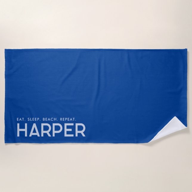 Royal Blue Personalized Slogan Beach Towel  (Front)
