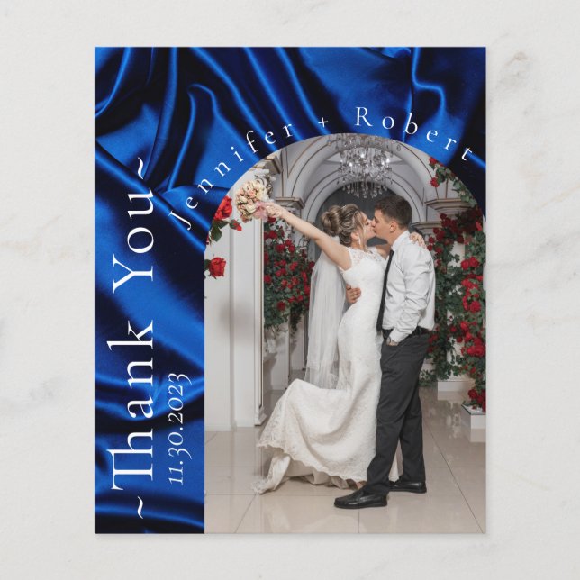 Royal Blue Photo Budget Wedding Thank you card (Front)