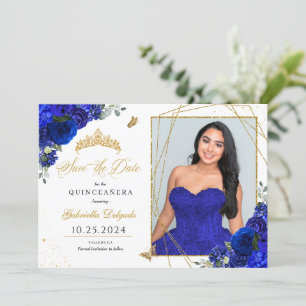 Royal Blue Photo Card Quinceañera Save The Date
