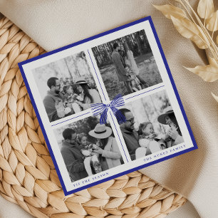 Royal Blue Photo Collage Christmas Bow Holiday Card
