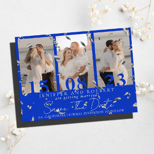Royal Blue Photo Collage Save the Date Card Flyer