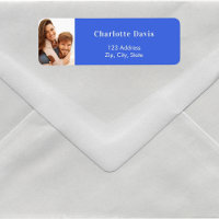 Royal blue photo wedding return address 