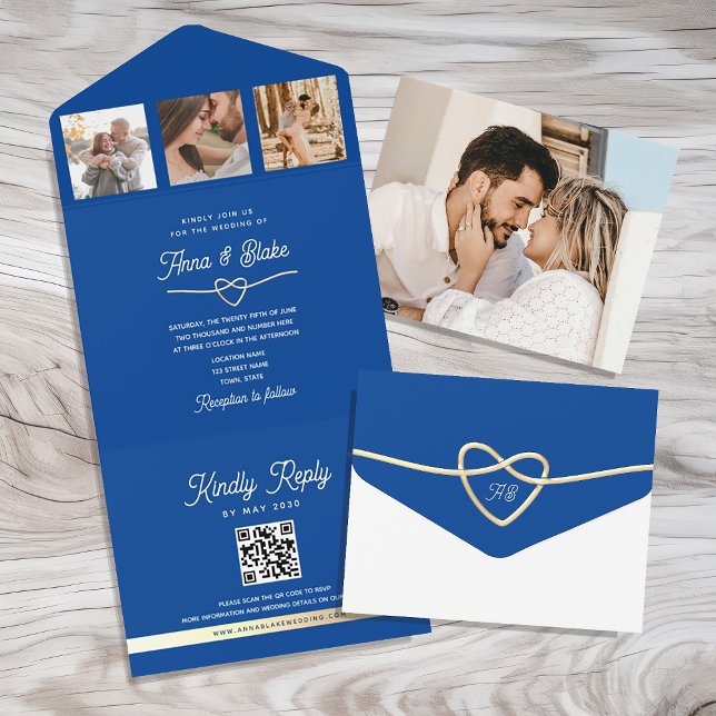 Royal Blue Photos Wedding QR Code All In One Invitation (Creator Uploaded)