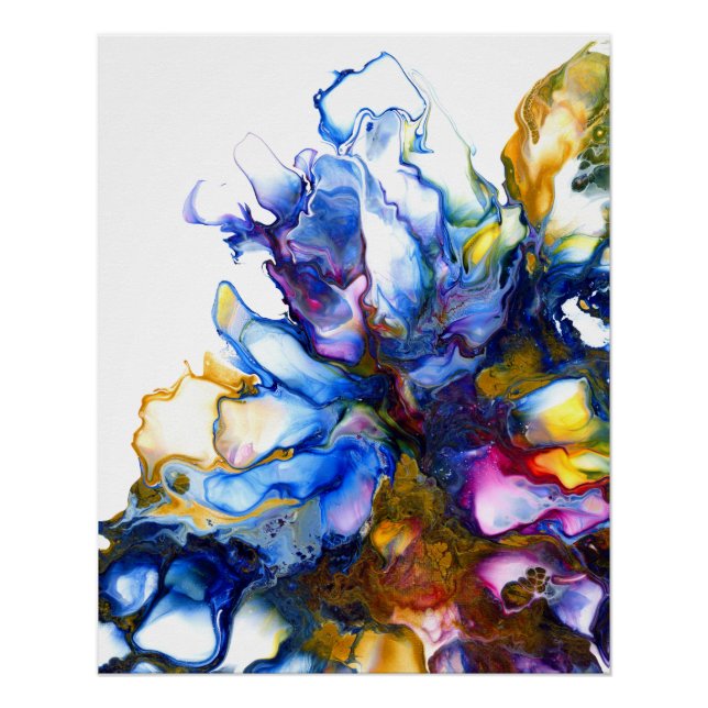 Royal Blue & Pink Abstract Fluid Art Poster (Front)