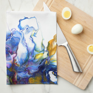 Royal Blue & Pink Abstract Fluid Art Tea Towel