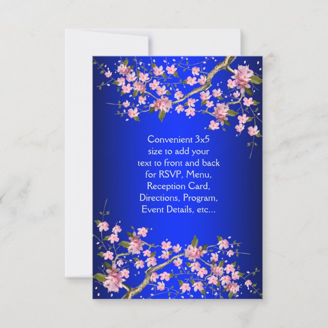 Royal Blue Pink Japanese Cherry Blossoms RSVP Card (Front)