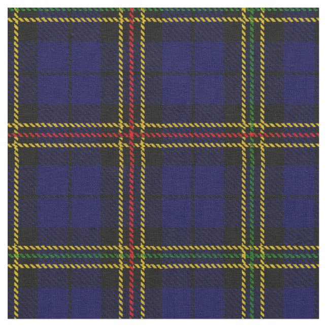 Royal blue plaid - yellow, red, green black stripe fabric (Close Up)