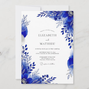 Royal Blue Polished Botanical Wedding Invitation