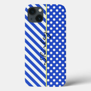 Royal Blue Polka Dots and Stripes by ShirleyTaylor iPhone 13 Case