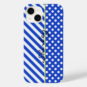 Royal Blue Polka Dots and Stripes by ShirleyTaylor Case-Mate iPhone 14 Case