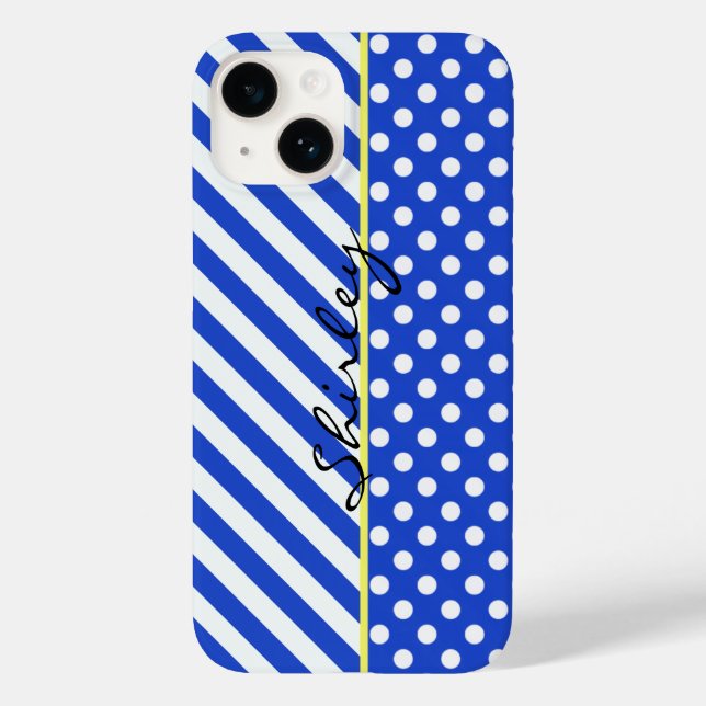 Royal Blue Polka Dots and Stripes by ShirleyTaylor Case-Mate iPhone Case (Back)