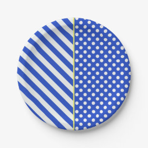 Royal Blue Polka Dots and Stripes by ShirleyTaylor Paper Plate