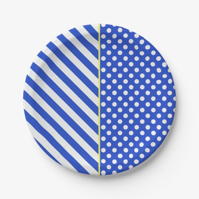 Royal Blue Polka Dots and Stripes by ShirleyTaylor Paper Plate (Front)