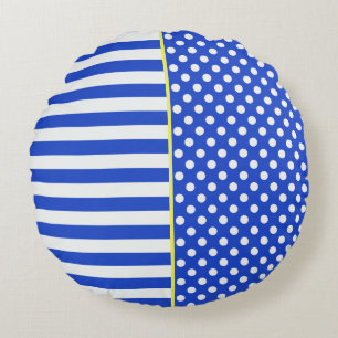 Royal Blue Polka Dots and Stripes by ShirleyTaylor Round Cushion