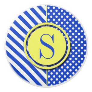 Royal Blue Polka Dots and Stripes-Monogram STaylor Ceramic Knob
