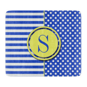 Royal Blue Polka Dots and Stripes-Monogram STaylor Cutting Board
