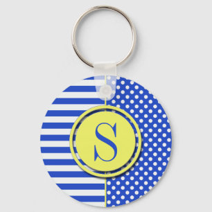 Royal Blue Polka Dots and Stripes-Monogram STaylor Key Ring
