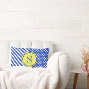 Royal Blue Polka Dots and Stripes-Monogram STaylor Lumbar Cushion