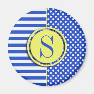 Royal Blue Polka Dots and Stripes-Monogram STaylor Magnet