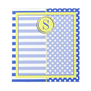 Royal Blue Polka Dots and Stripes-Monogram STaylor Notepad