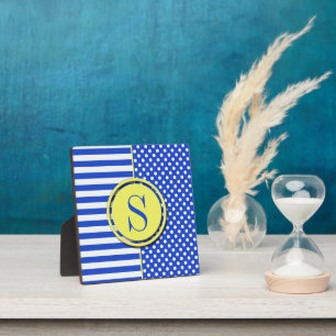 Royal Blue Polka Dots and Stripes-Monogram STaylor Plaque