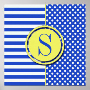 Royal Blue Polka Dots and Stripes-Monogram STaylor Poster