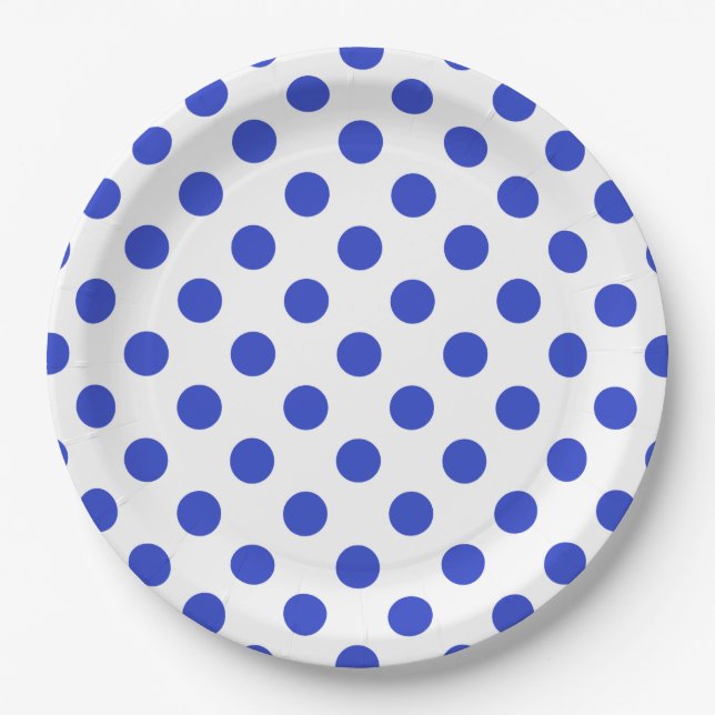 Royal blue polka dots paper plate (Front)