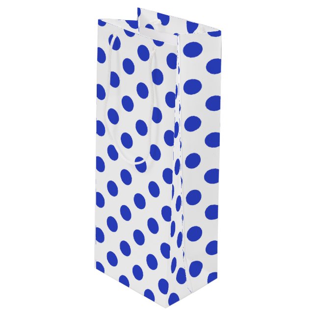 Royal blue polka dots wine gift bag (Front Angled)