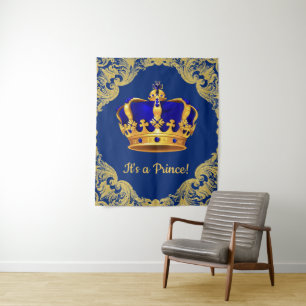 Royal Blue Prince Baby Shower Backdrop Banner Tapestry