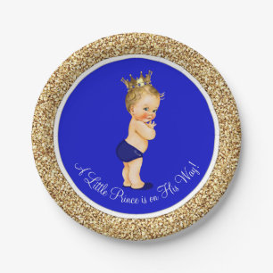 Royal Blue Prince Baby Shower Paper Plate