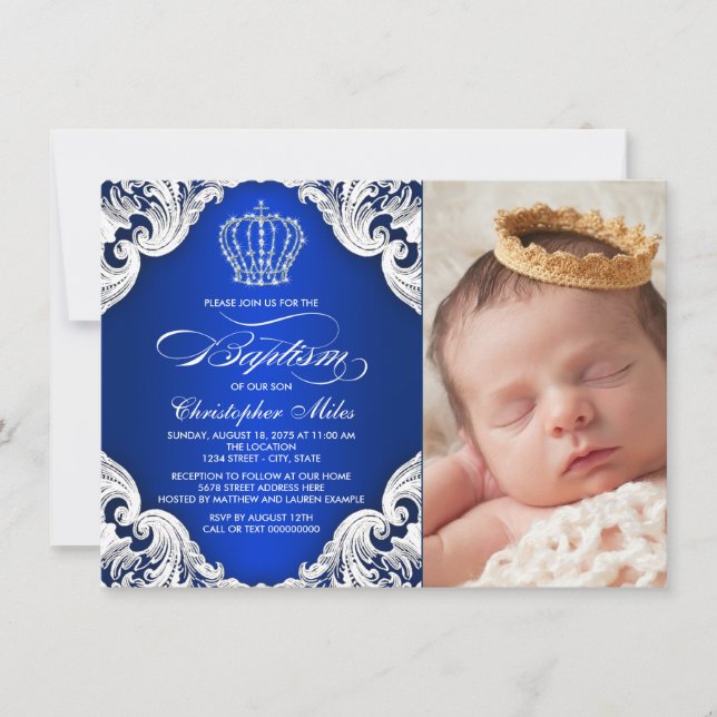 Royal Blue Prince Baptism Invitations (Front)