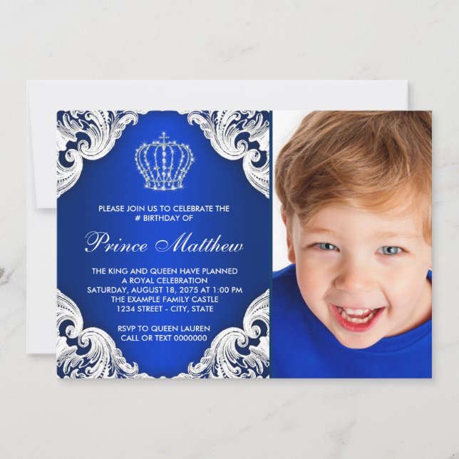 Royal Blue Prince Birthday Party Invitation (Front)