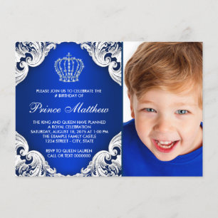 Royal Blue Prince Birthday Party Invitation