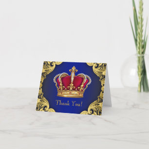 Royal Blue Prince Crown Thank You Cards
