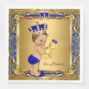 Royal Blue Prince Gold Crown Baby Shower Brunette Napkin