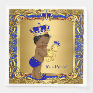 Royal Blue Prince Gold Crown Baby Shower Ethnic Napkin