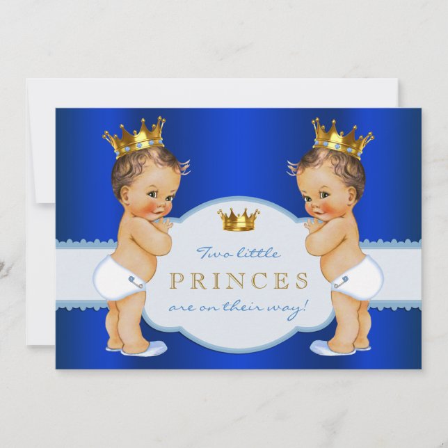 Royal Blue Prince Twin Boy Baby Shower Invitation (Front)