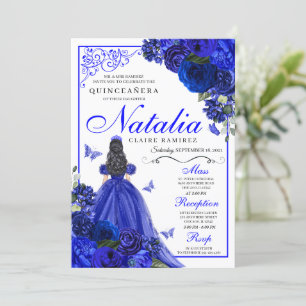 Royal Blue Princess & Butterflies Quinceañera Invitation